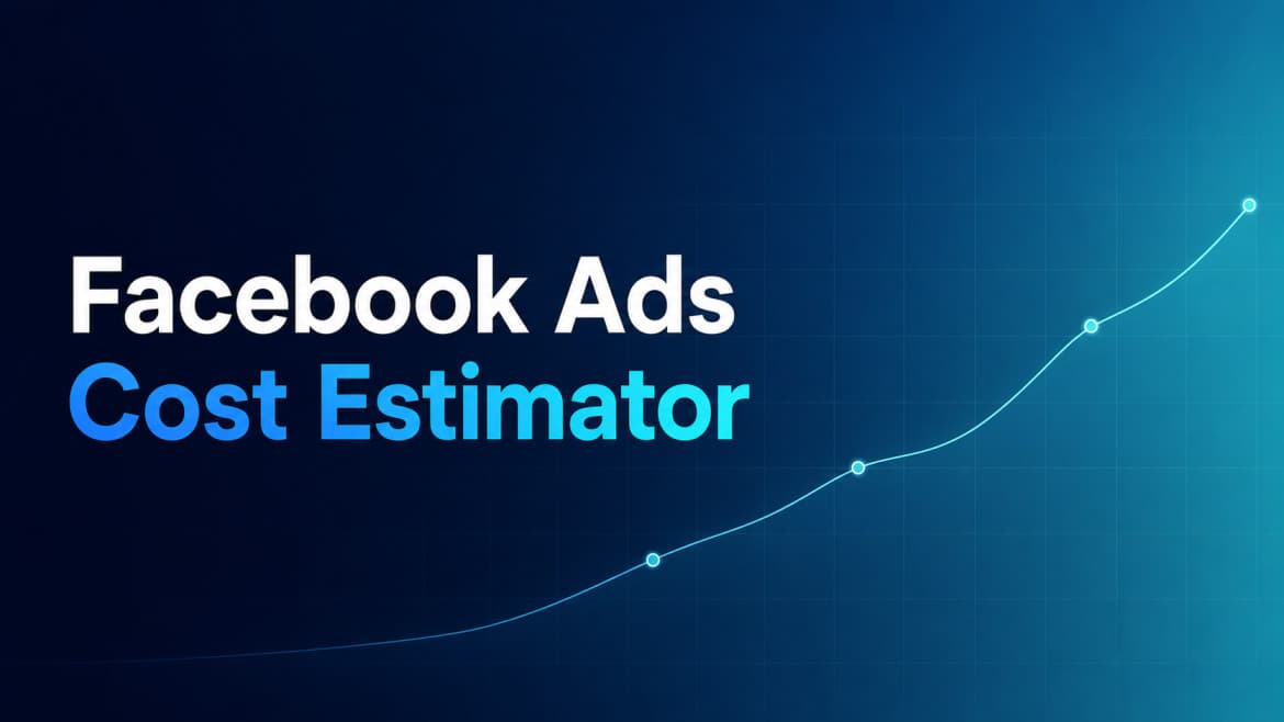 Facebook Ads Cost Estimator tool interface showing CPM, CPC and CPA estimate inputs by industry, objective and market